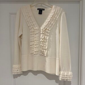 Nina Leonard Ivory Ruffle Knit Top
